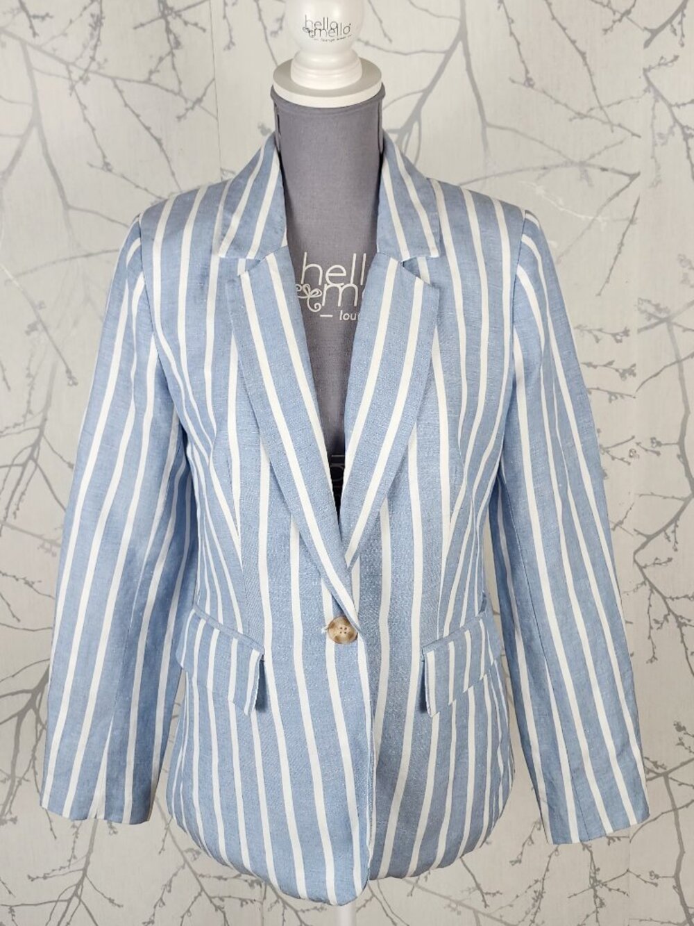 Philosophy Pale Blue Stripe Linen Blend Single Button Blazer